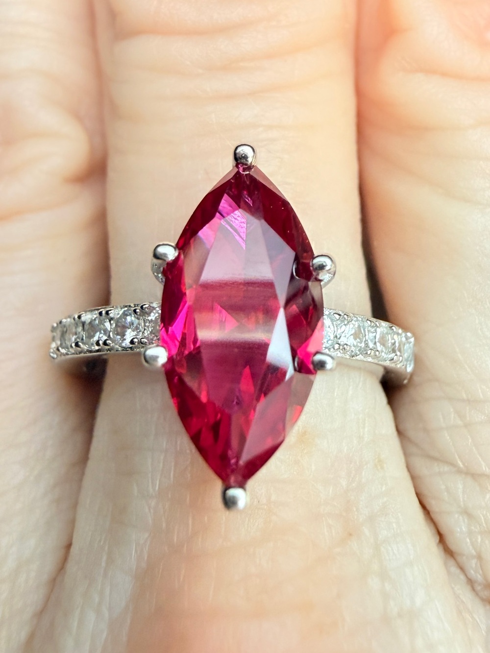 3 CT Marquise RUBY Gemstone Ring MOISSANITE DIAMONDS 925 Sterling Silver Band